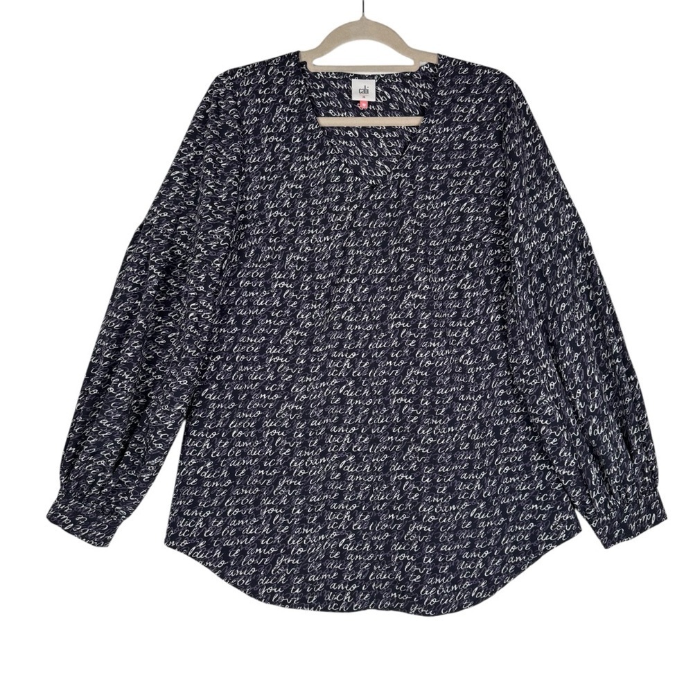 CAbi Medium Te Amo Navy Blue Blouse 5336 Love Letter Women's Shirt Top Tunic
